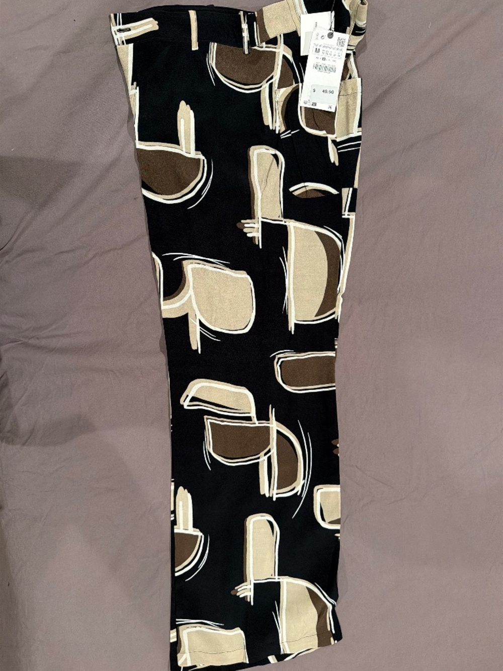 NWT Zara Abstract Print Pants Black Beige Brown Size Medium